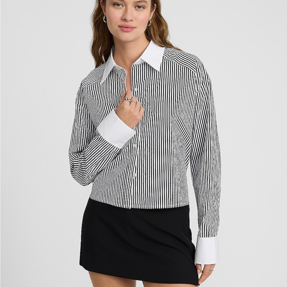 Express Black and White Striped Button Down Shirt